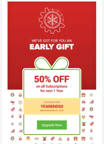 Promotional email example, Early Gift 50% Off