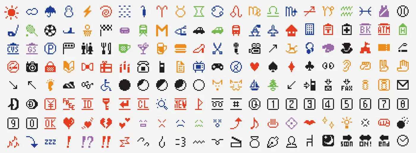 Collection of the first emojis developed by Docomo