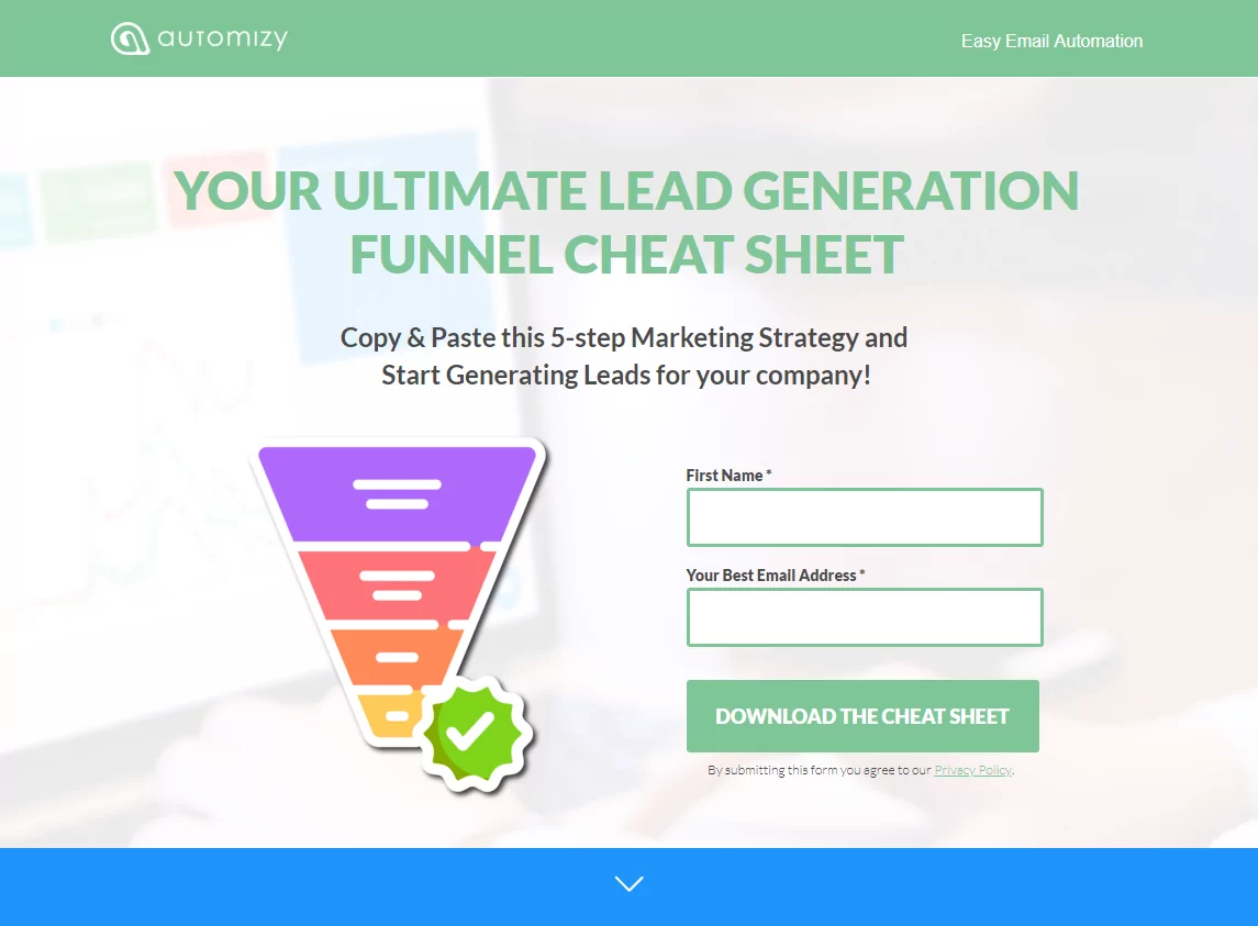 The landing page for the Lead Generation Cheat Sheet Campaign