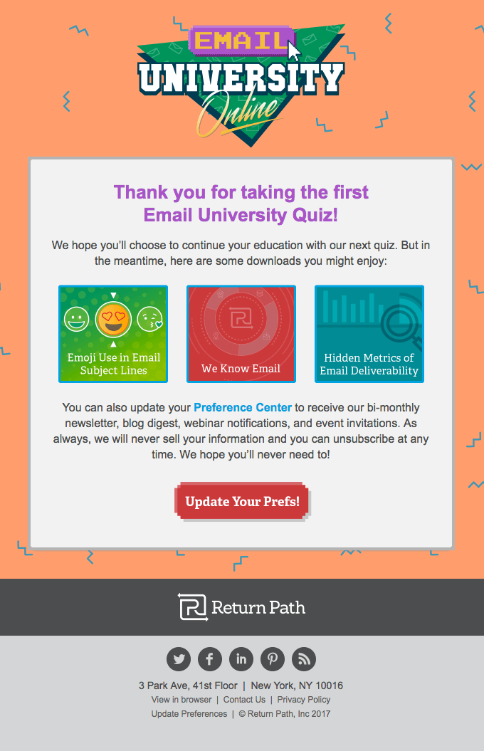 Email University Online gamification thank you autoresponder