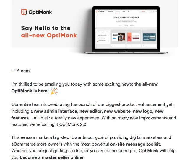 Say Hello to the all-new Optimonk email broadcast
