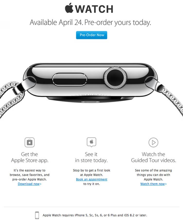 Apple Watch available for pre-order announcement email example