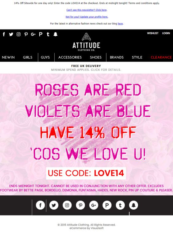 Poetic email copy and design for Valentine's day