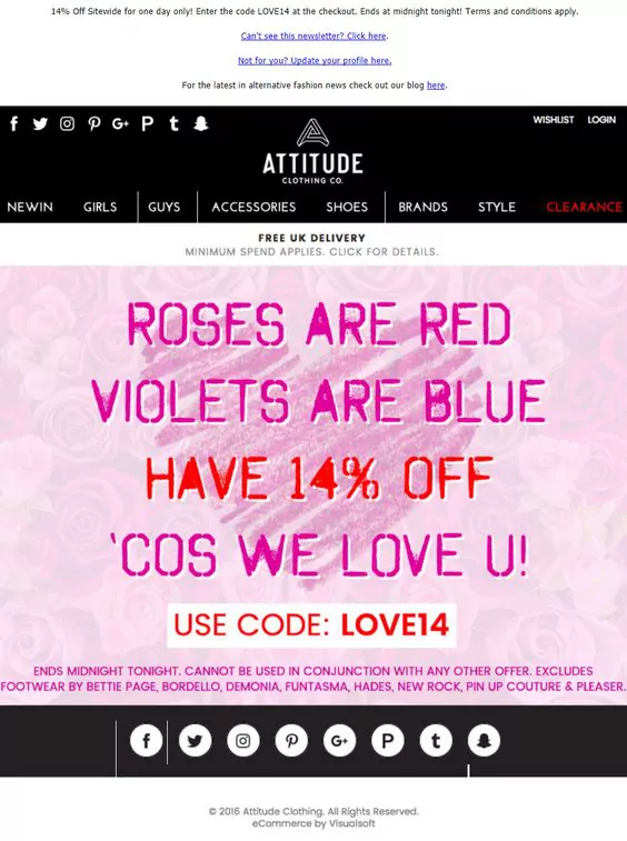 Poetic email copy and design for Valentine's day