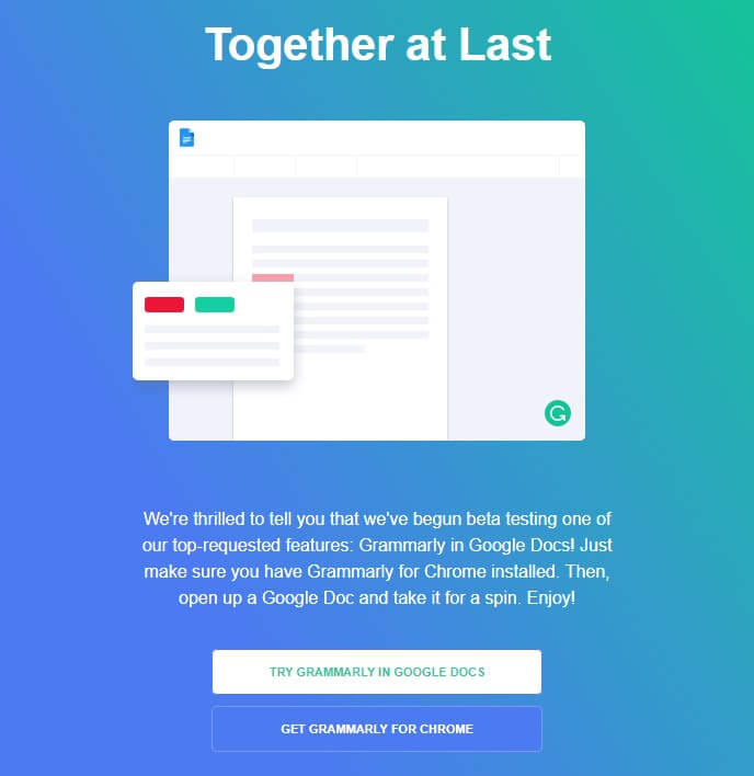 Together at Last Grammarly new plugin launch announcement email sample