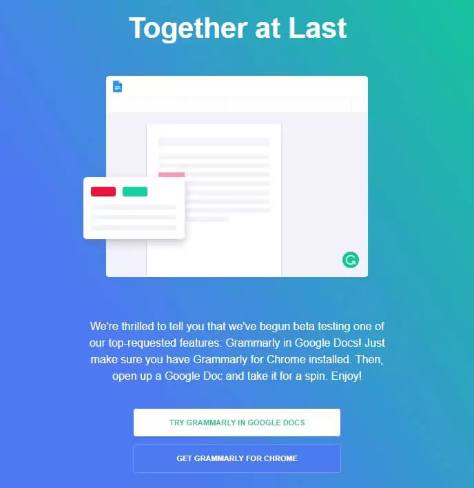 Together at Last Grammarly new plugin launch announcement email sample