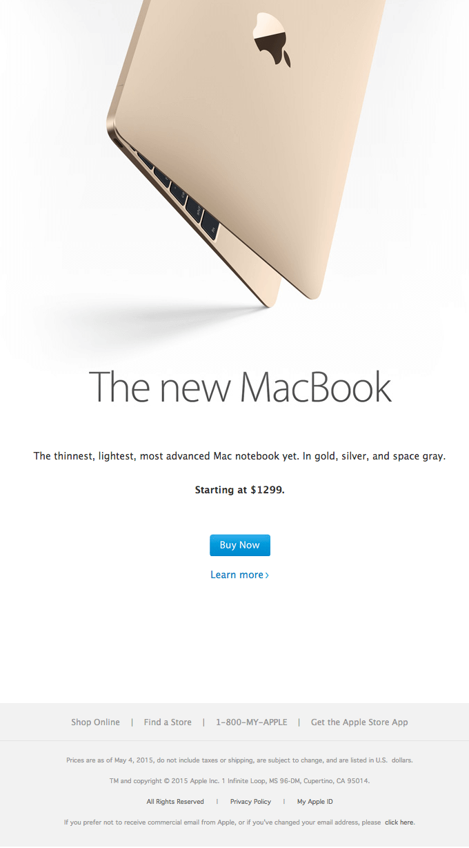 The new MacBook launch announcement sample email