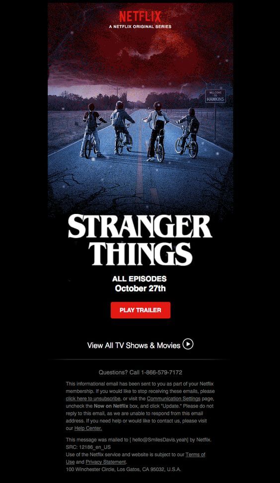Stanger Things teaser email example Netflix