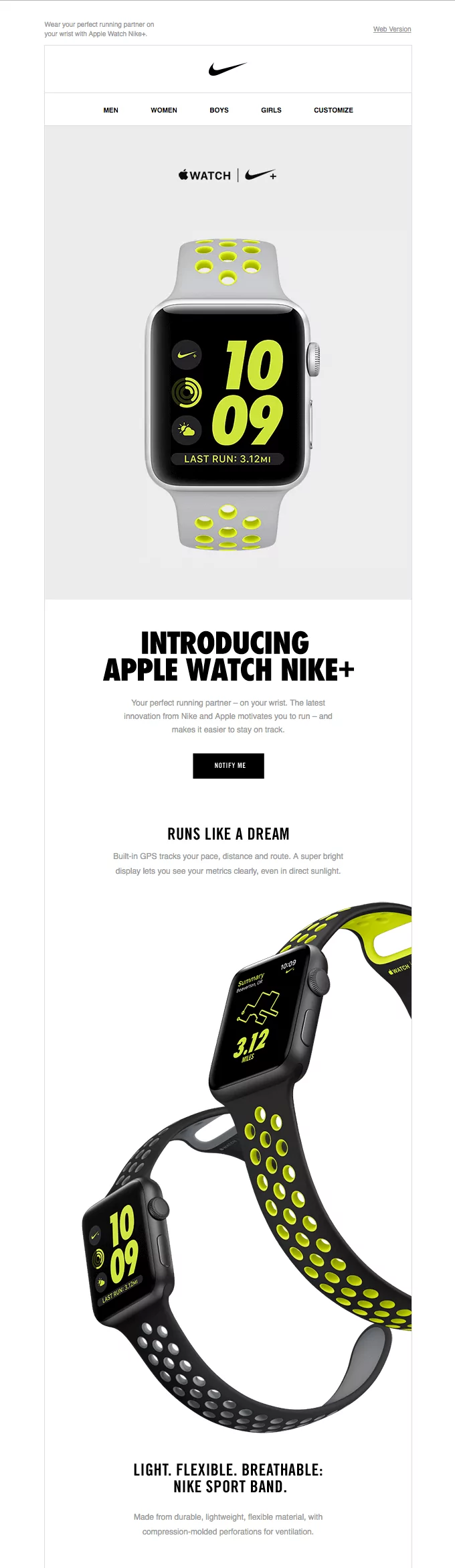 Introducing Apple Watch Nike+ product launch email sample