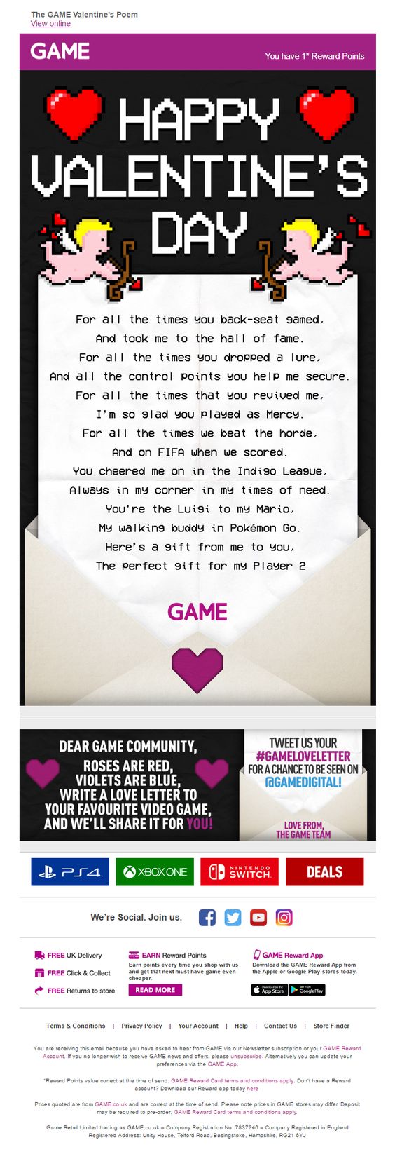 Game "happy valentine's day" email template