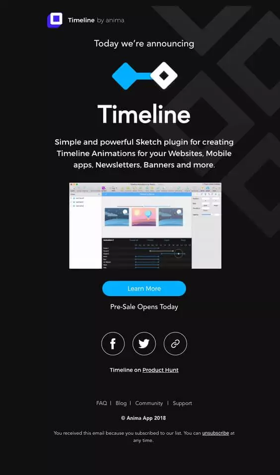 plugin announcement email from Timeline