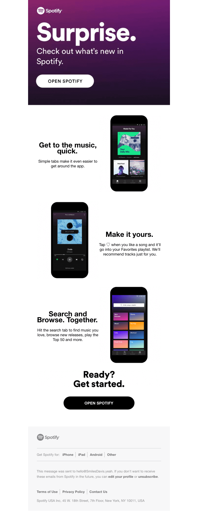 Check out what's new in Spotify launch release email example