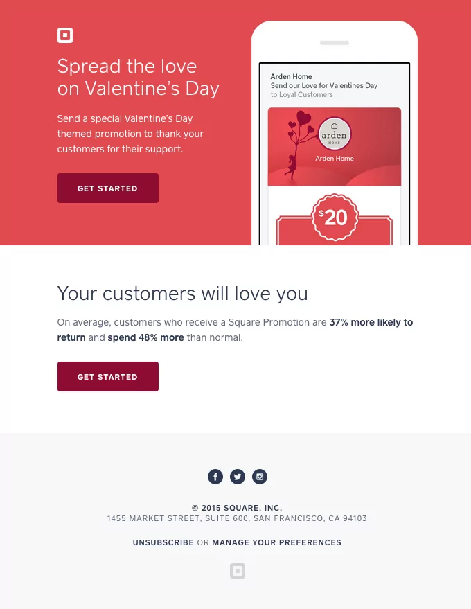"Spread the love on Valentine's Day" email design