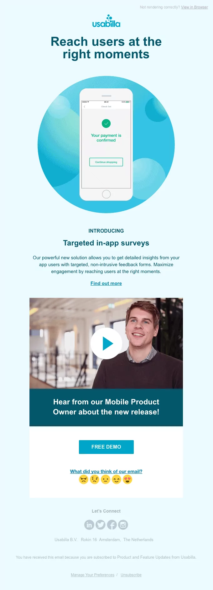 Introducing Targeted in-app surveys launch email template