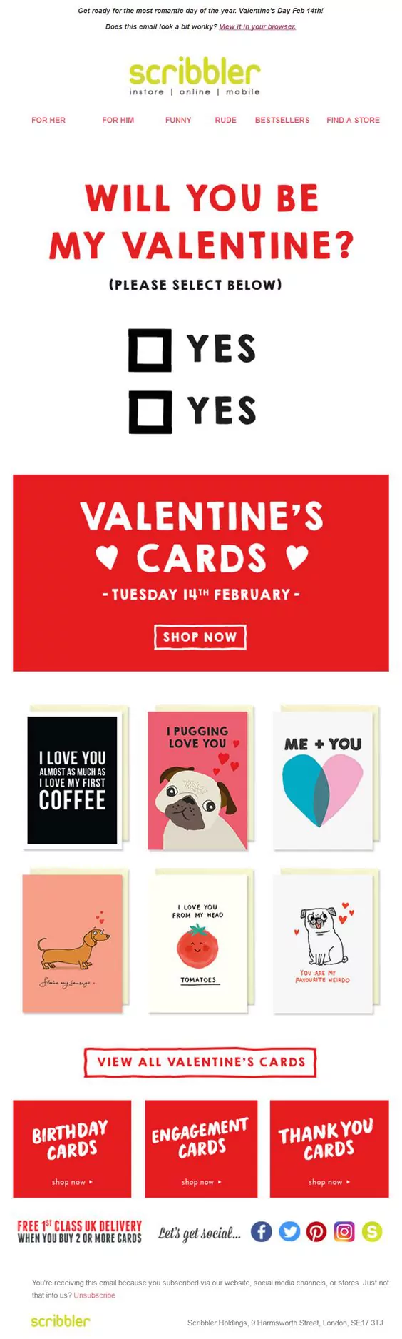 Scribbler "will you be my valentine?" Valentine email design