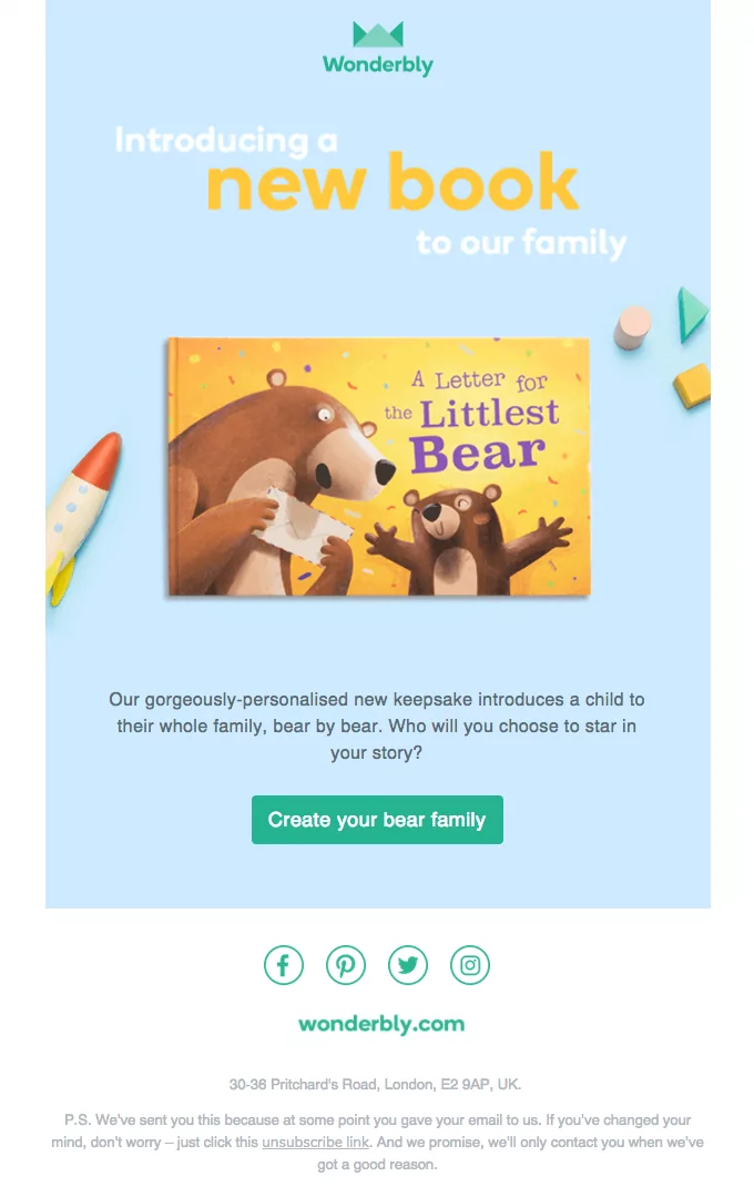 Introducing a new book to our family new book release email sample