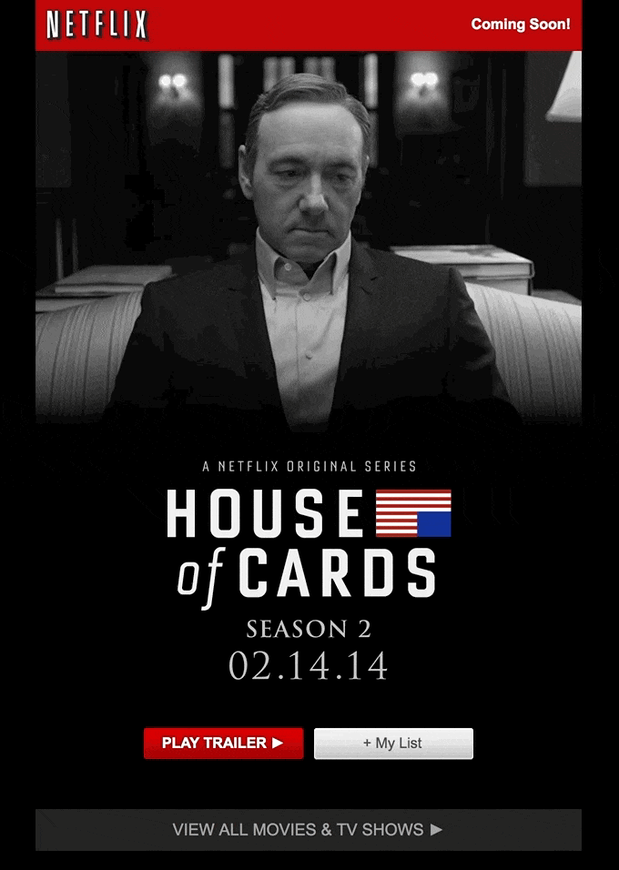 House of Cards annoncement email from Netflix