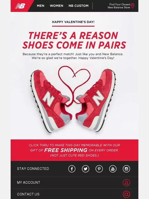 Free shipping New Balance Valentine's email design