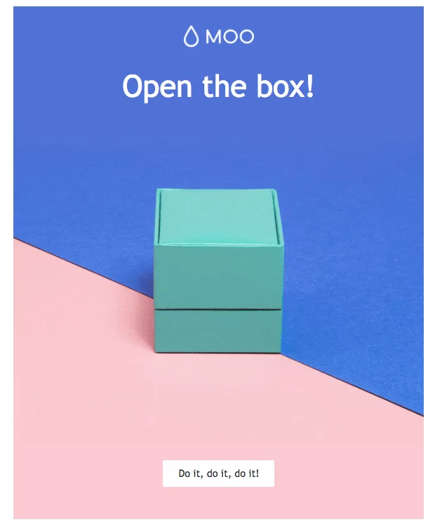 MOO "open the box" email example