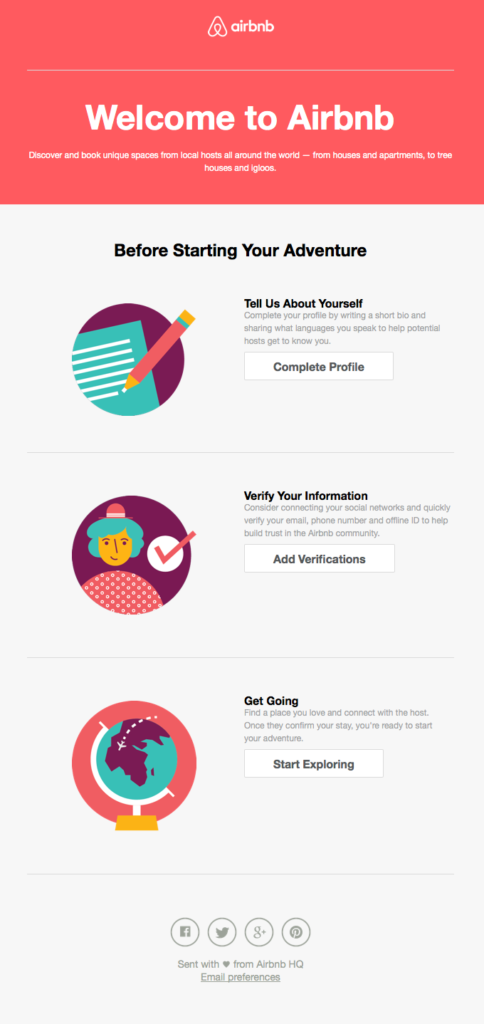 "Welcome to Airbnb" Airbnb email example