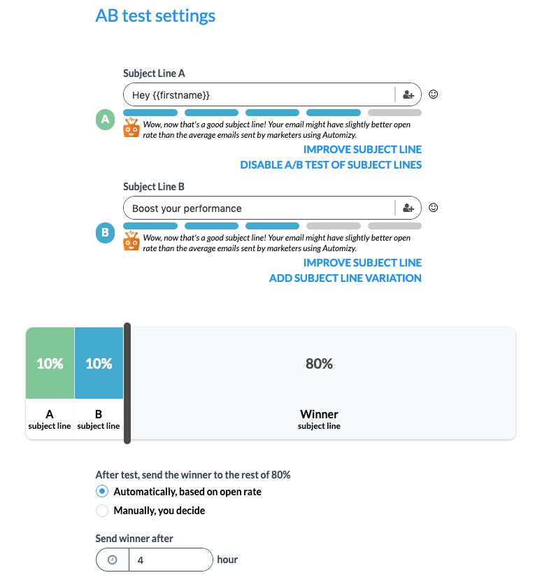 AB testing in Automizy