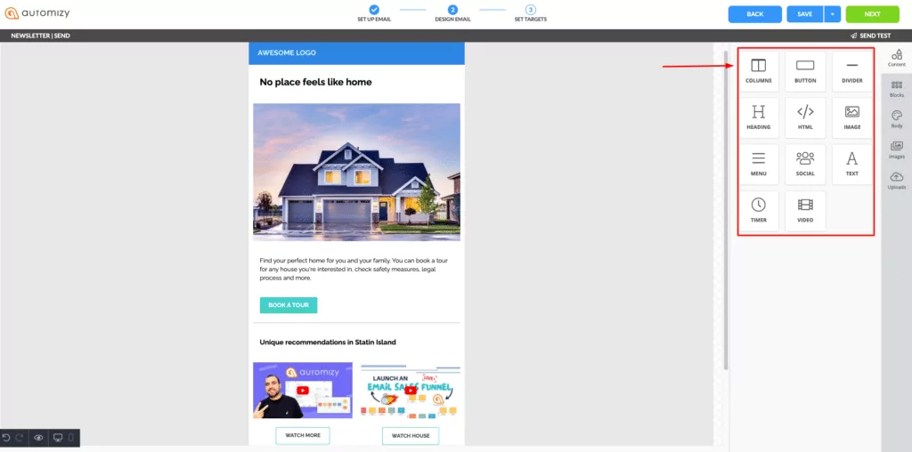 Email builder in Automizy