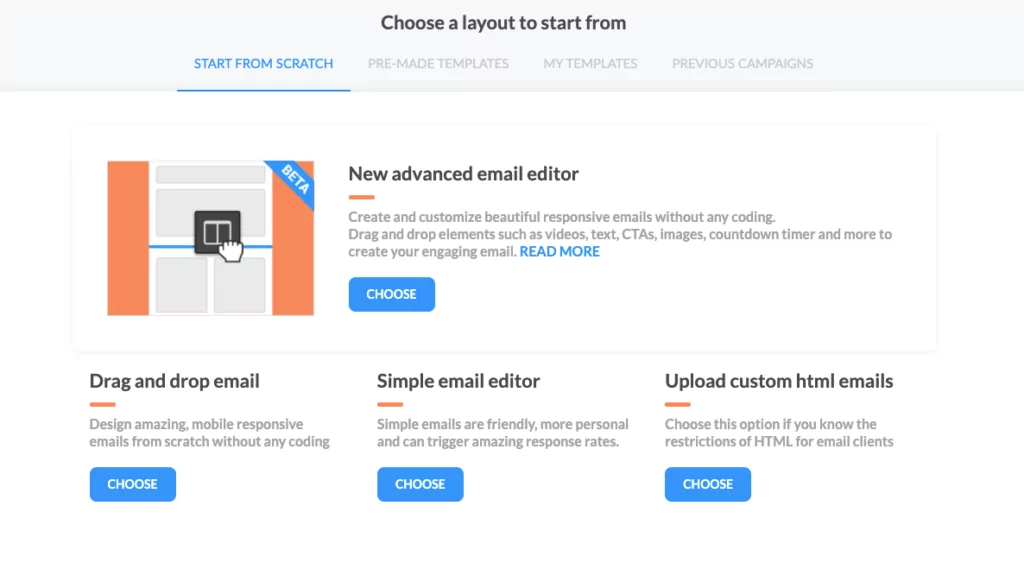 The available email editors in Automizy