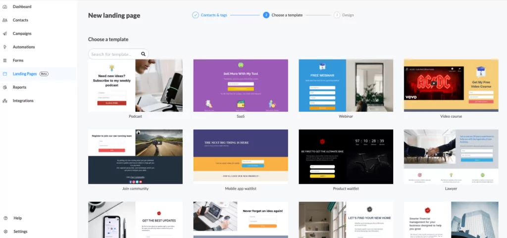 B2B landing page templates available in Automizy