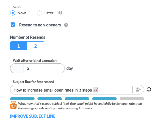 Automizy resend email to non-openers features to increase email open rates