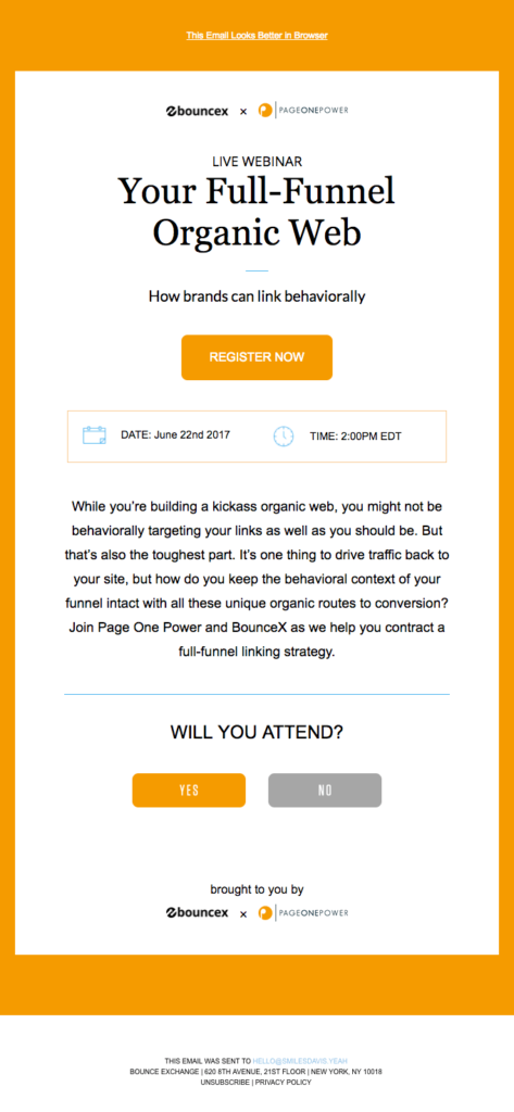 Bouncex webinar invitation email sample