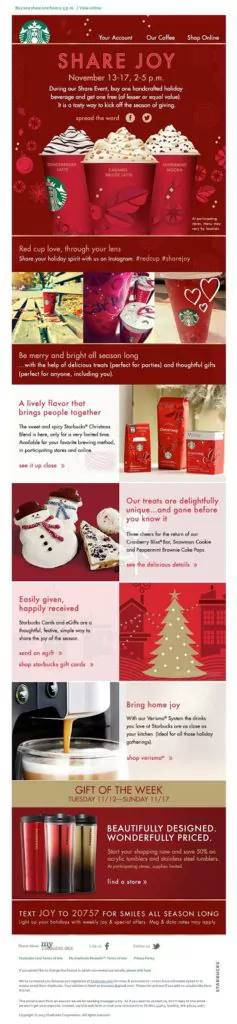 Share Joy, Starbucks holiday promotion email example