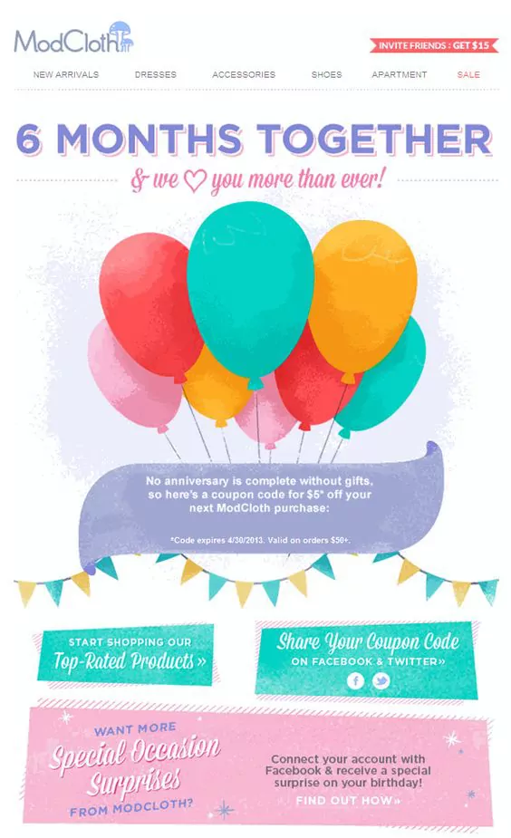 ModCloth re-engagement email template