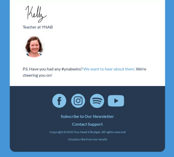 Email signature template with a teacher image and social buttons