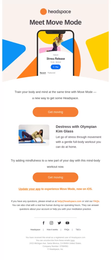 mobile app fitness email design example