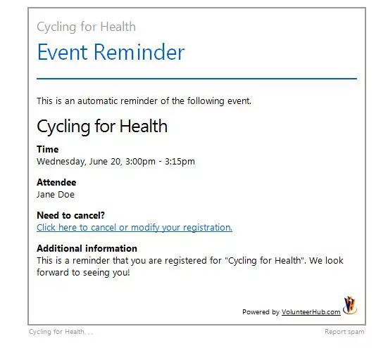 Event registration reminder email