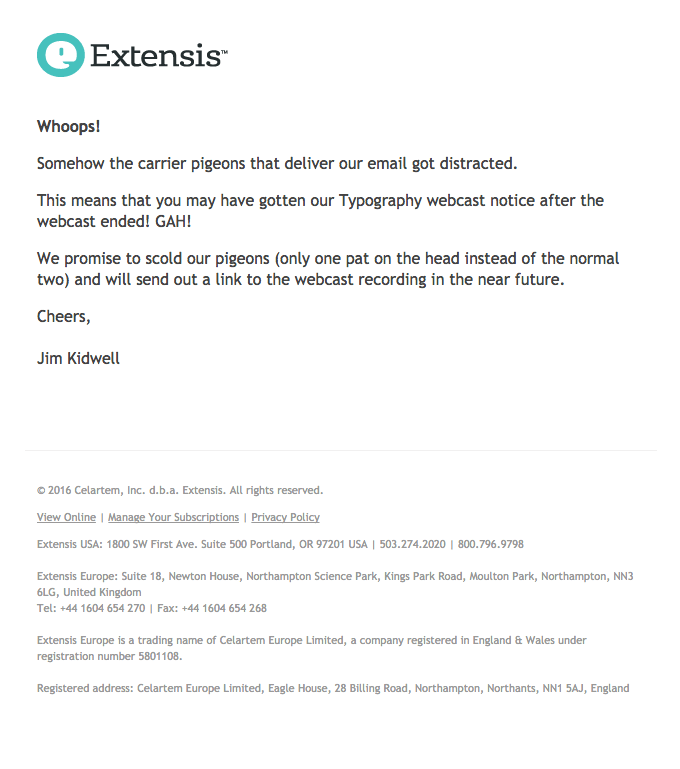 Extensis apology email design