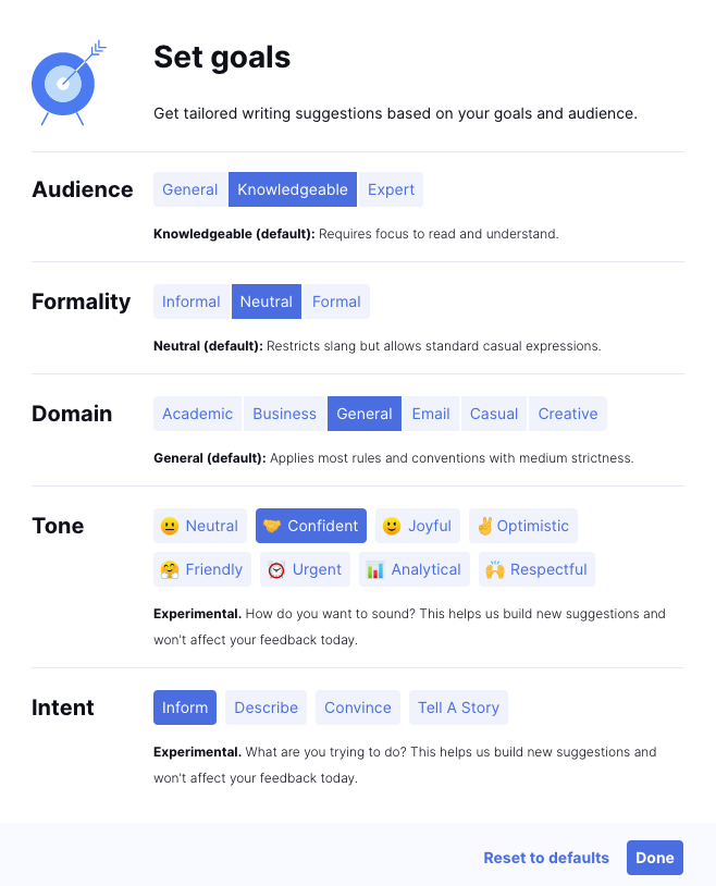 Grammarly copywriting tool