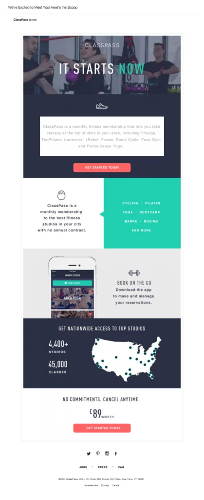 fitness email template to promote memberships and share locations