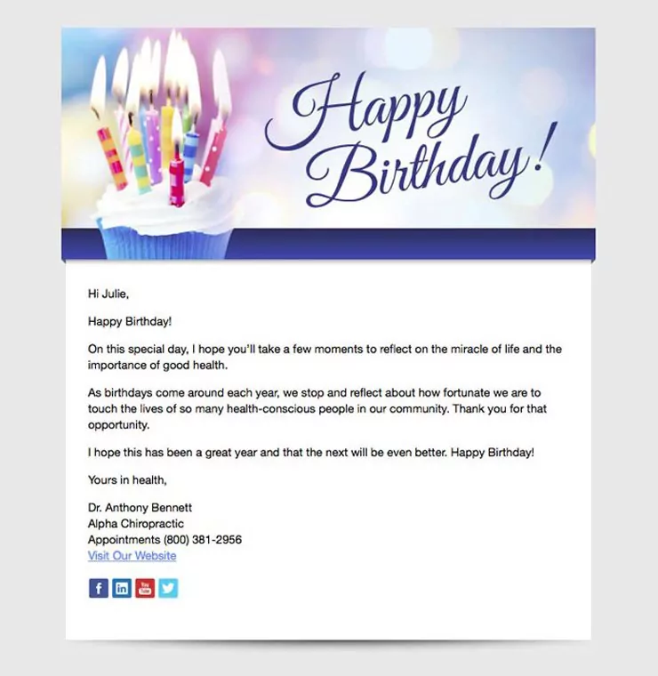 healthcare email template sent to patients on their birthday 