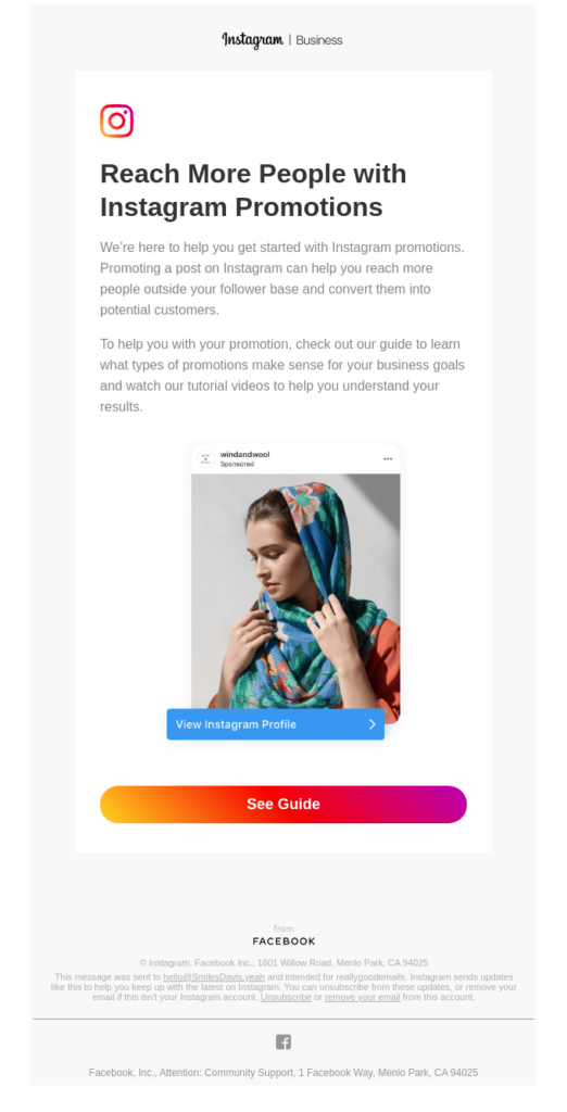 Instagram email newsletter example