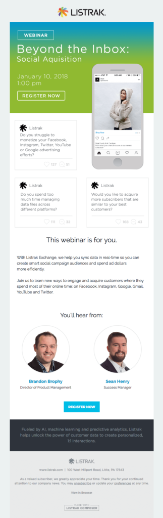 Listrak webinar invitation email design