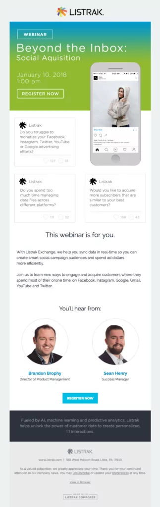 Listrak webinar invitation email design