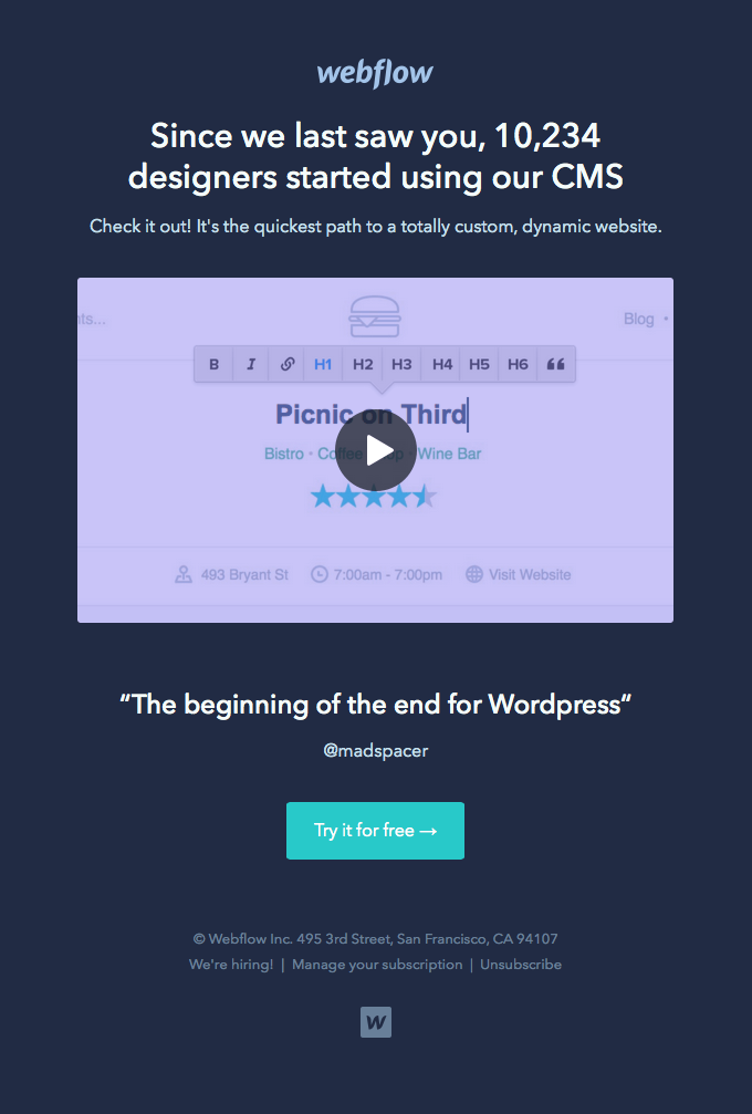 webflow re-engagement email sample