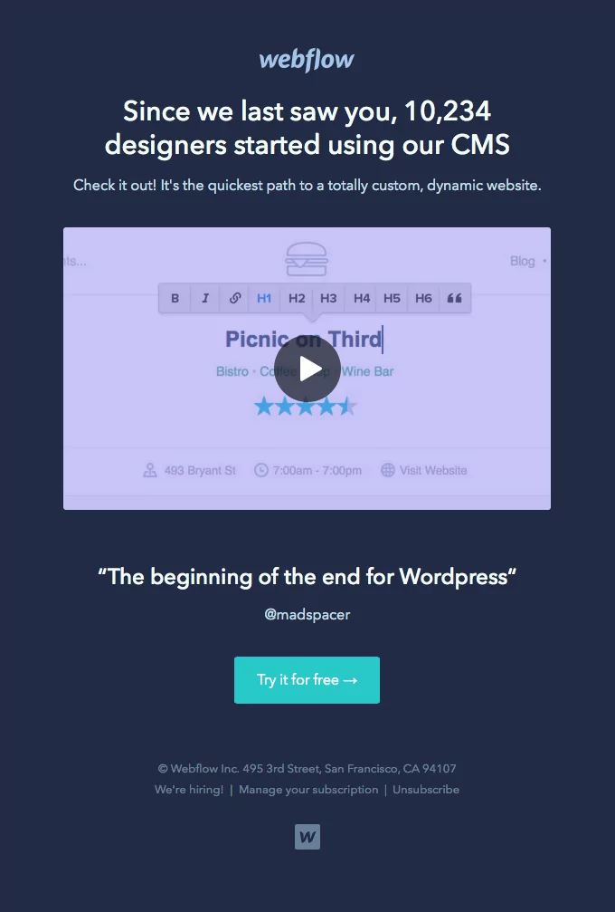 webflow re-engagement email sample