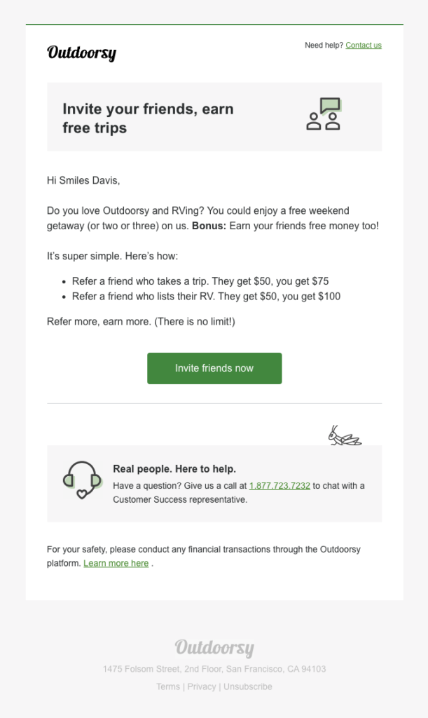 Employee Referral Email Template   Outdoorsy Referral Email Sample 611x1024 