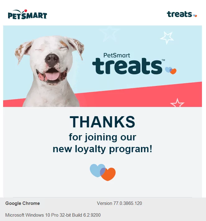 Petsmart "thanks for joining our new loyalty program" onboarding Email Sequence Example