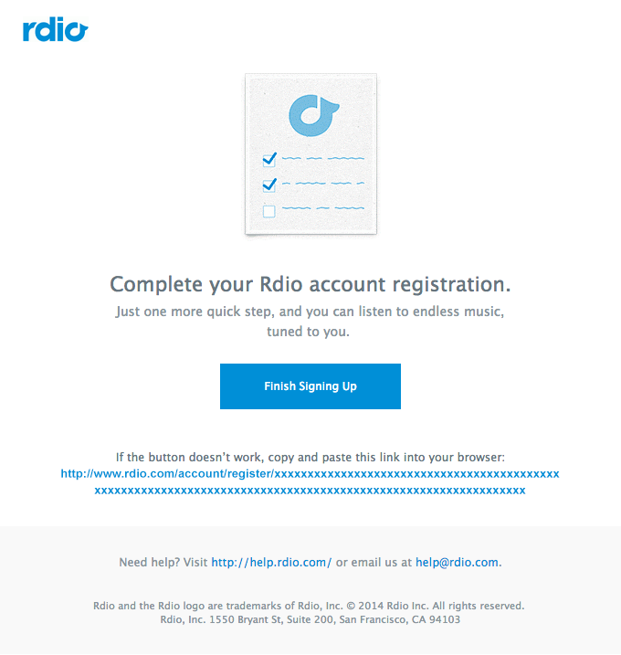 Rdio reminder email
