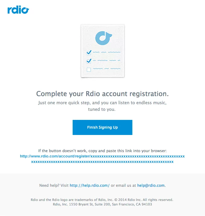 Rdio reminder email