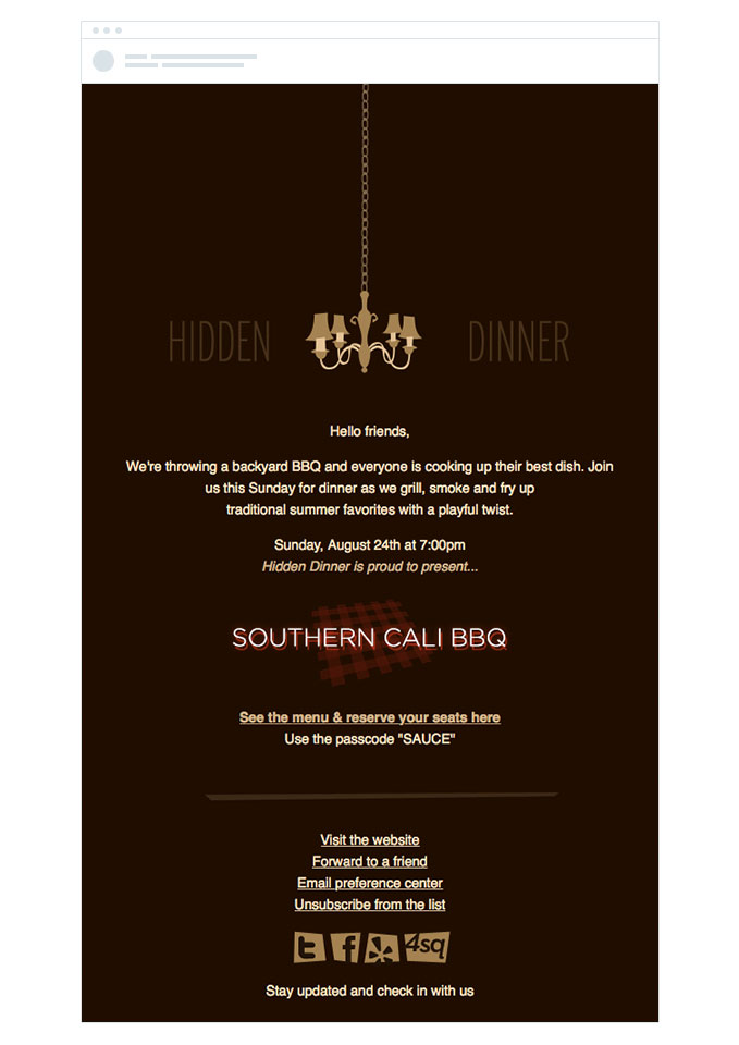 hidden dinner restaurant email invitation template