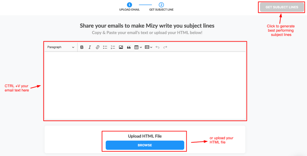 Automizy's subject line recommender
